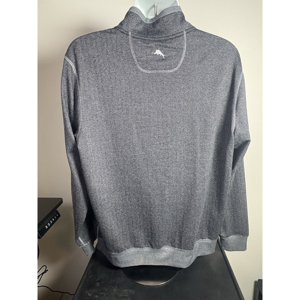 Tommy Bahama Sweater Mens Large Gray 1/4 Zip Mock Neck Relaxed Knit Cotton - Picture 3 of 12